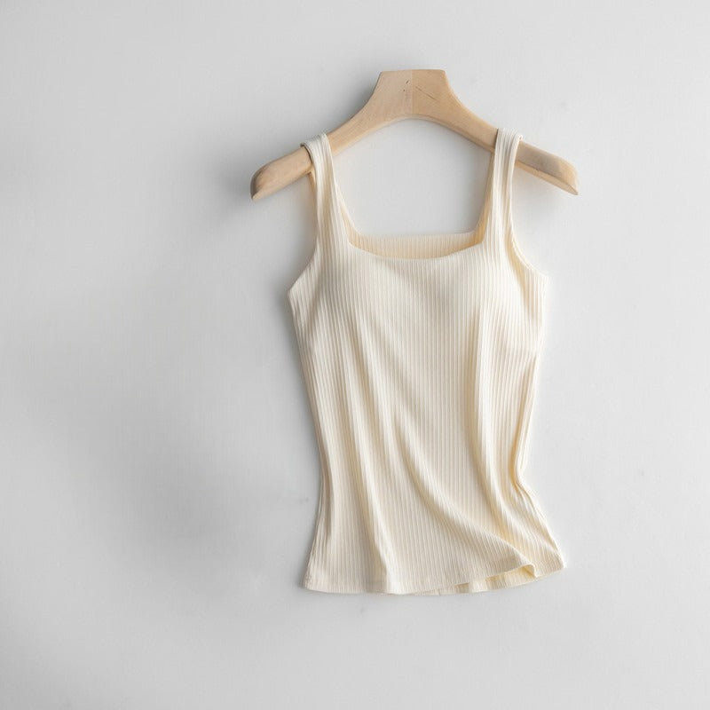 Square Neck Tank Top Shirt with Built In Bra Cotton