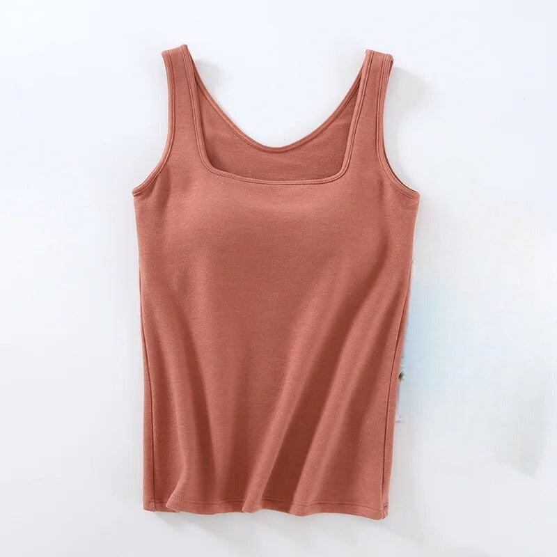 Thermal Tank Top with Inbuilt Bra Square Neckline