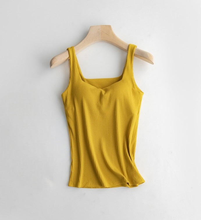 Square Neck Tank Top Shirt with Built In Bra Cotton