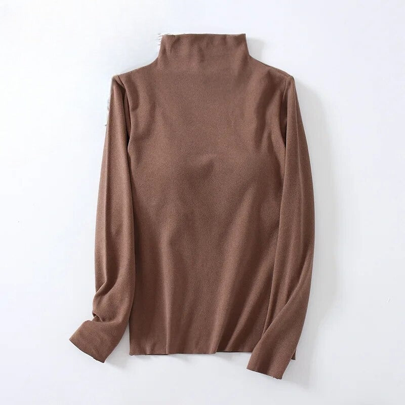 Turtle Neck Long Sleeve Top With Built In Bra