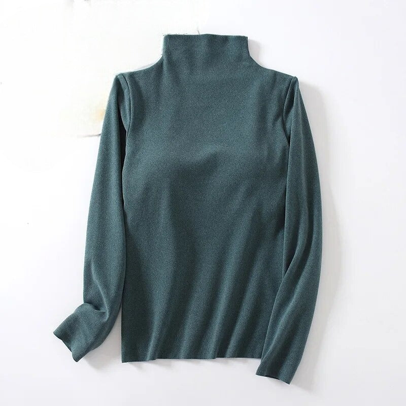 Turtle Neck Long Sleeve Top With Built In Bra