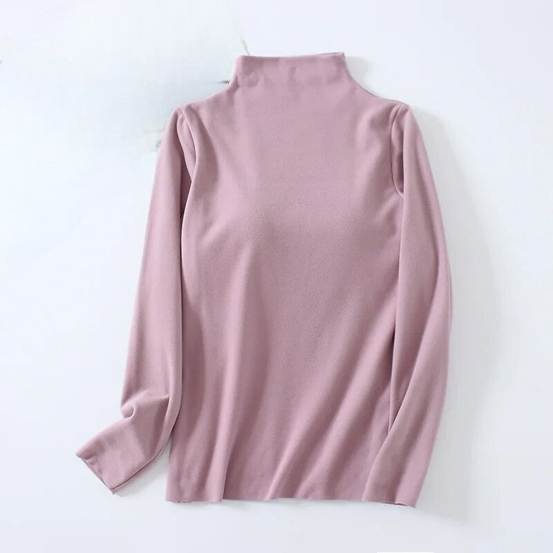 Turtle Neck Long Sleeve Top With Built In Bra