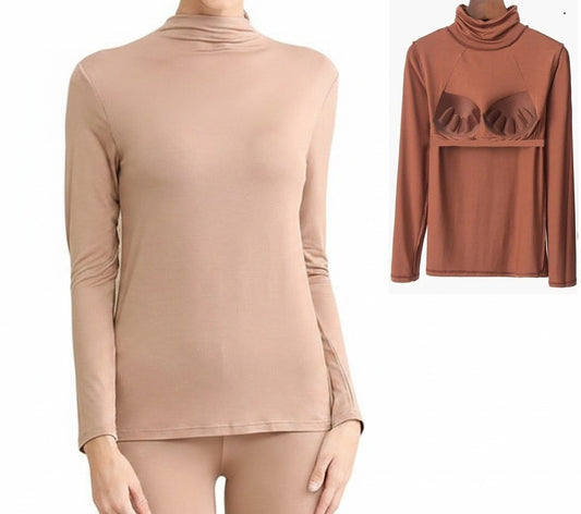 Turtle Neck Long Sleeve Top With Built In Bra Viscose